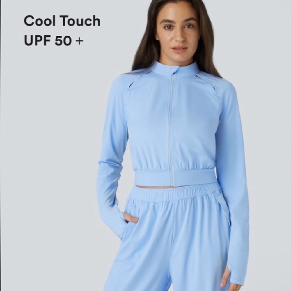 HALARA Stand Collar Zipper Thumb Hole Cut Out Cool Touch Yoga Jacket-UPF50+ NWT